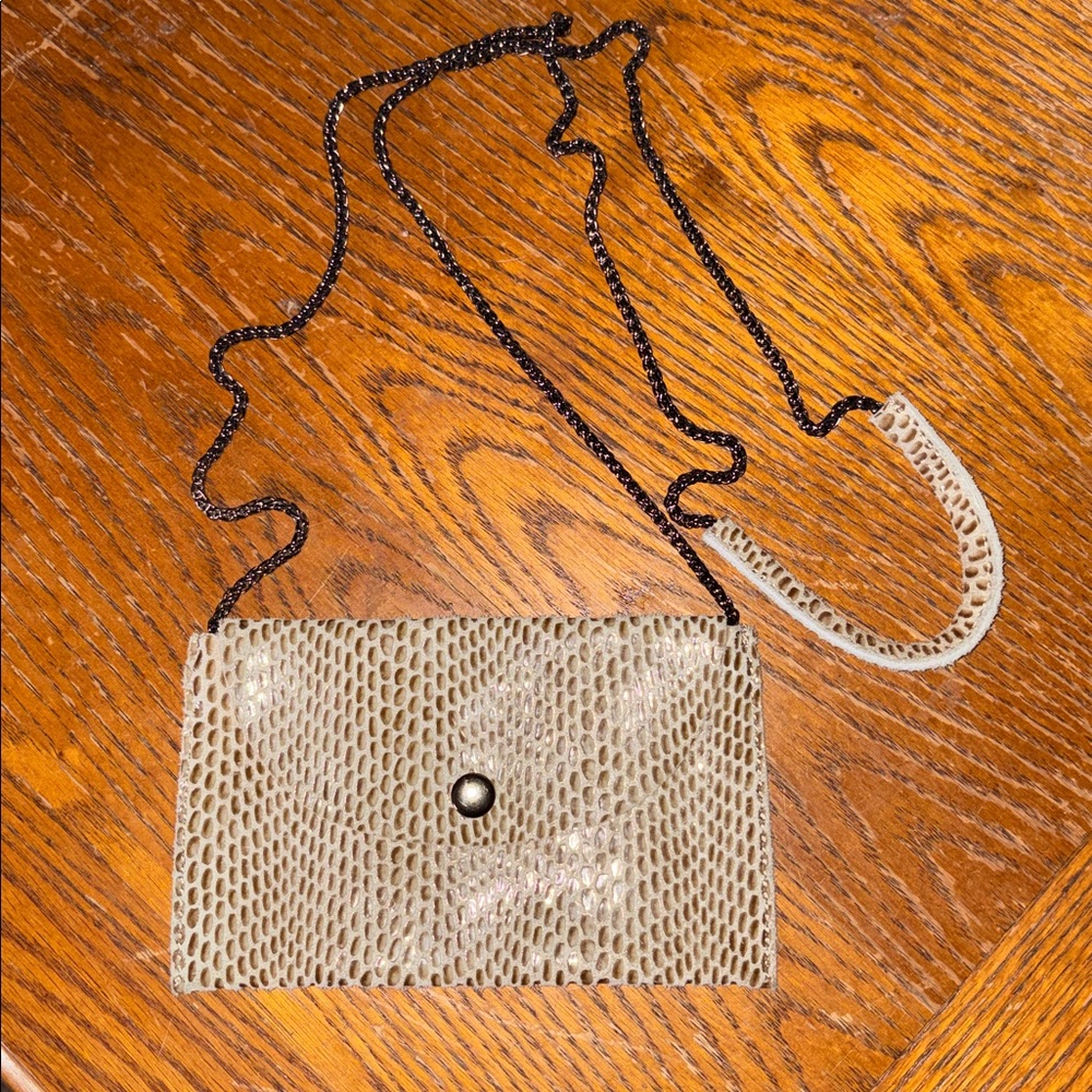 NWOT Sorial New York Micro Crossbody Bag, Beige snakeskin embossed leather